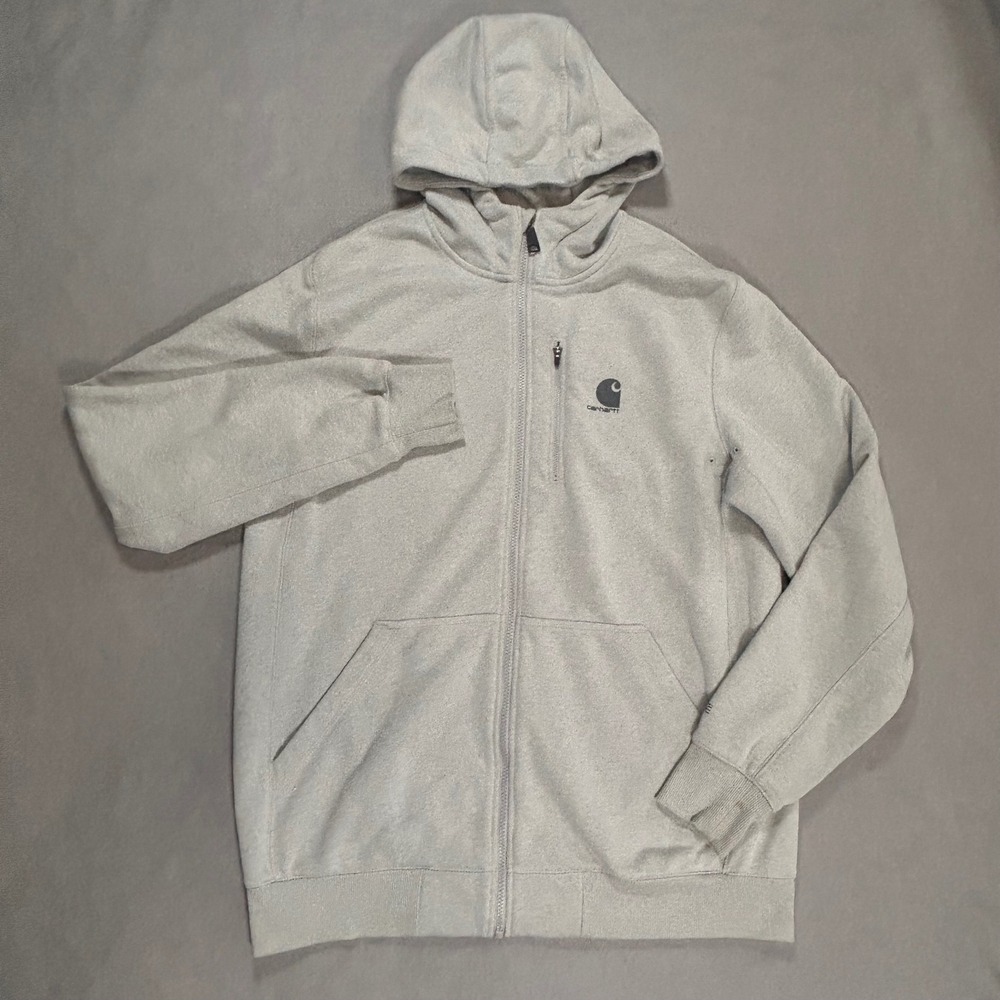Carhartt Force Relaxed Fit Mens Large Tall Gray Full Zip Hooded Sweatshirt Logo